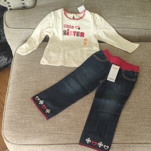 Gymboree Cream and Blue Little Sister Set